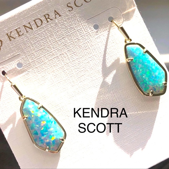 Kendra Scott Jewelry - NWOT Kendra Scott RARE & Retired Camelia Aqua Opal Earrings Yellow Gold PERFECT!